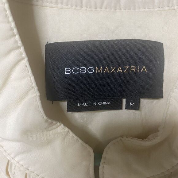 BCBG MAXAZRIA Beige Pleated Jacket Womens Size Medium Full Zip Pockets - Picture 5 of 13